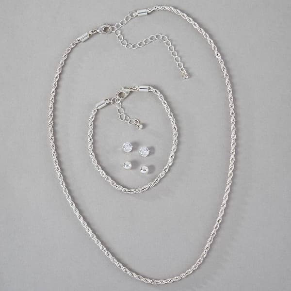Design Collection Silver-Tone 4-Pc. Necklace/Bracelet/Earring Set - image 
