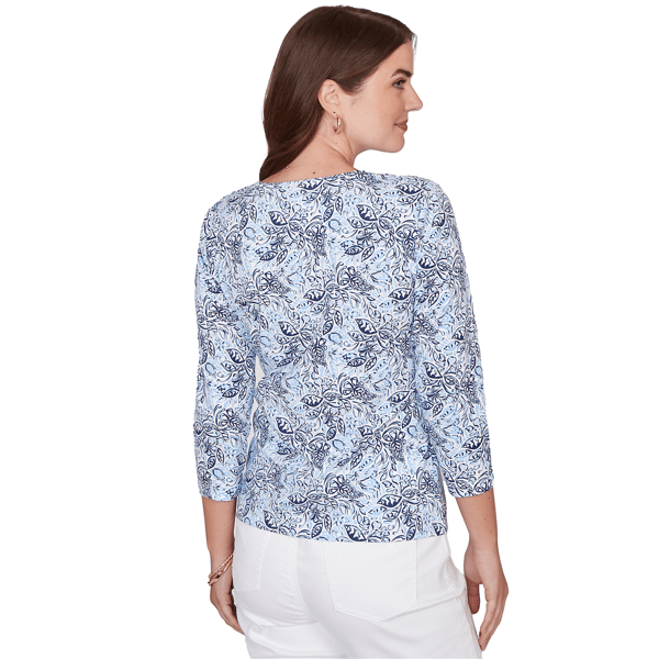 Petite Hearts of Palm Printed Essentials V Neck Floral Blouse