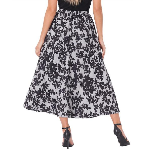 Petite NY Collection Pull On Black Floral Hacci Midi Skirt