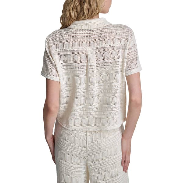 Womens DKNY Short Sleeve Pearl Knit Button Front Sweater