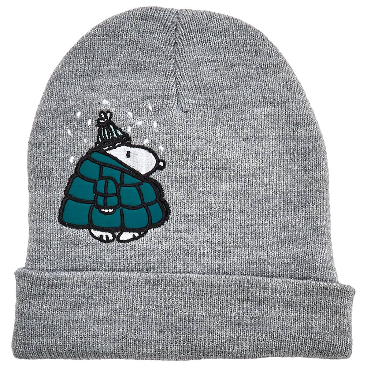 Womens Peanuts(tm) Snoopy Puffer Embroidered Pom Pom Beanie
