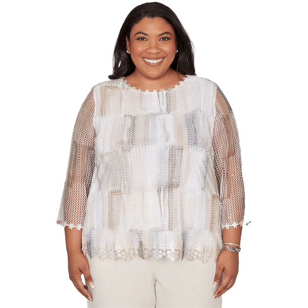 Plus Size Alfred Dunner Natural Wonder Neutral Brushstrokes Mesh
