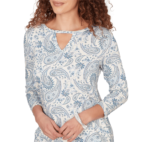 Womens Emaline Key Items 3/4 Sleeve Keyhole Neck Paisley Blouse