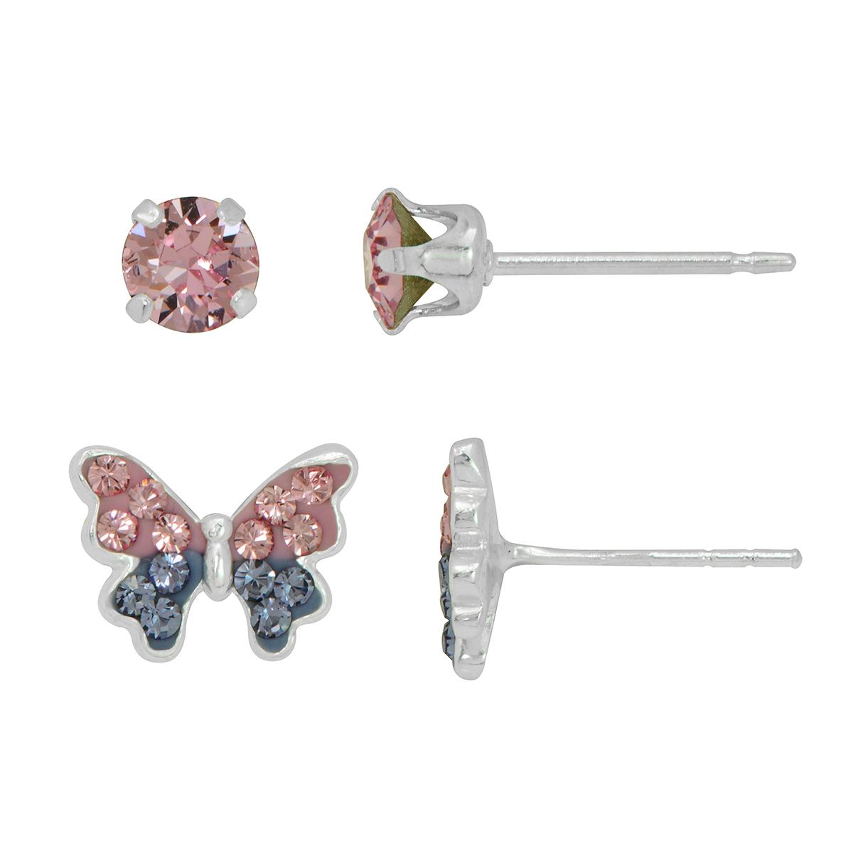Kids 2pr. Amethyst & Tanzanite Crystal Stud Earrings