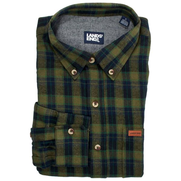 Mens Lands End Long Sleeve Flannel Shirt - Green - image 