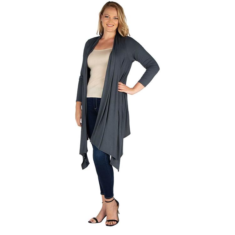 Plus Size 24/7 Comfort Apparel Extra Long Open Cardigan