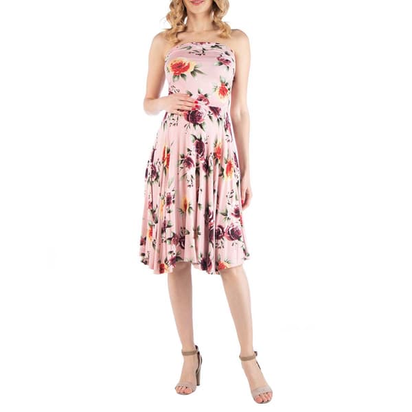 Plus Size 24/7 Comfort Apparel Pink Floral Maternity Midi Dress - image 