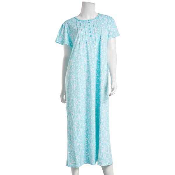 Womens White Orchid Short Sleeve Soft Floral Pin Tuck Nightgown - image 