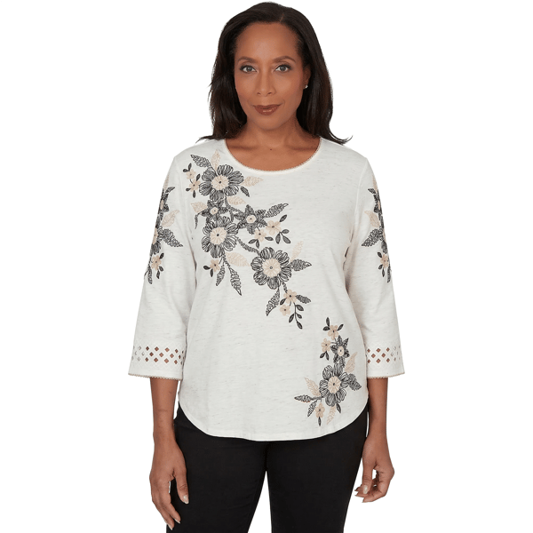 Petite Alfred Dunner Detail Driven 3/4 Sleeve Floral Blouse