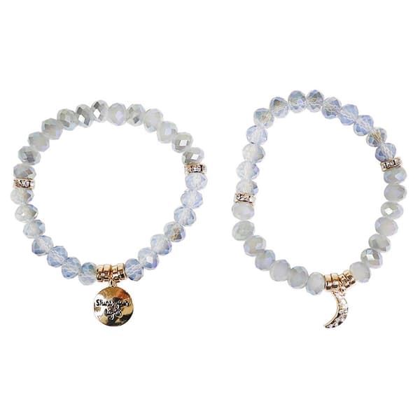 Beautiful Blessings 2pc. Stretch Beaded Moon Charm Bracelets - image 