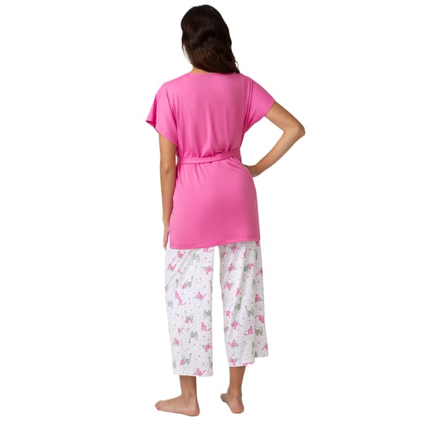 Womens HUE® Solid Top Giddy Kitty Printed Capri 3 Piece Set