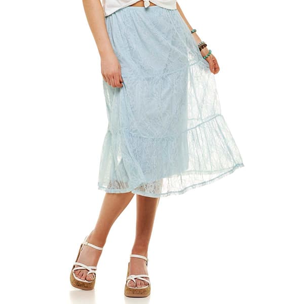 Juniors Self Esteem Stretch Lace Tier Midi Skirt - image 