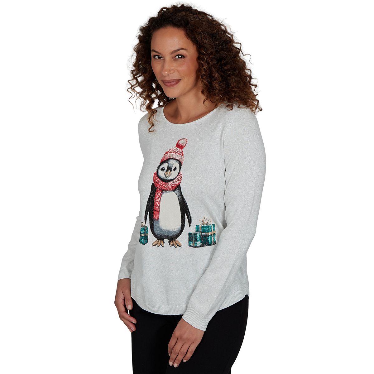 Petite Emaline Holiday Festivities Penguin Graphic Sweater