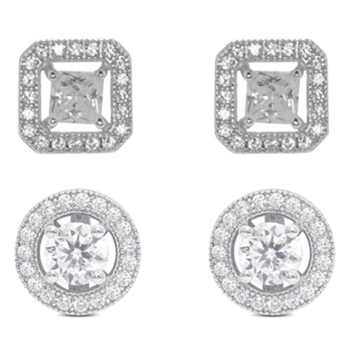 Sterling Silver Diamond Simulant 2pc. Earrings