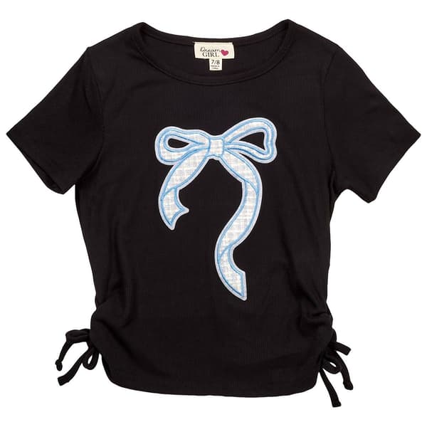 Girls (7-16) Dream Girl Short Sleeve Side Cinched Boucle Bow Tee