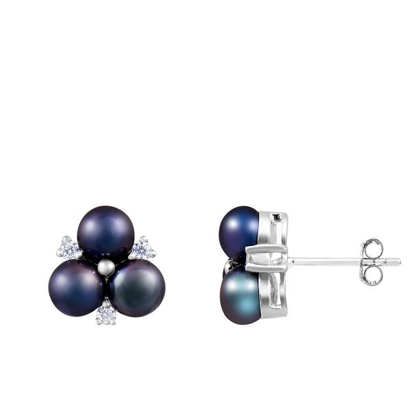 Splendid Pearls Black Cluster Pearl Sterling Silver Earrings - image 
