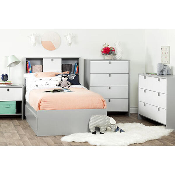 South Shore 6 Drawer Double Dresser-Soft Grey/White