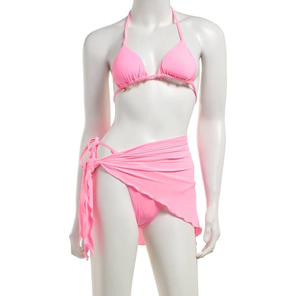 Juniors Mykonos Blue 3pc. Pink Swim Set with Sarong