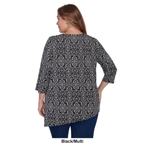 Plus Size Ruby Rd. New And Now 3/4 Sleeve O-Ring Blouse
