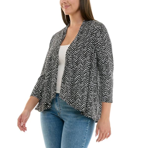 Womens Zac & Rachel 3/4 Sleeve Chevron Open Front Cardigan