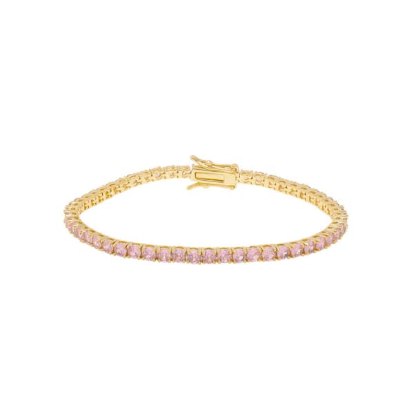 Gold Plated Pink Shiny Cubic Zirconia Tennis Bracelet - image 