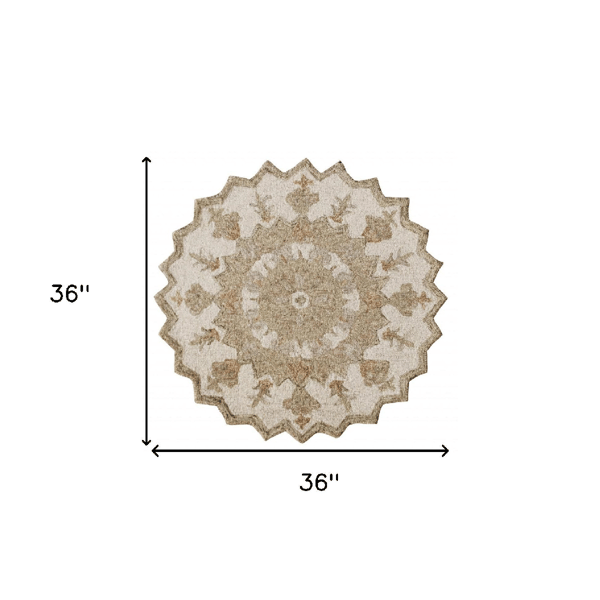 HomeRoots Round Tan Retro Modern Medallion Area Rug