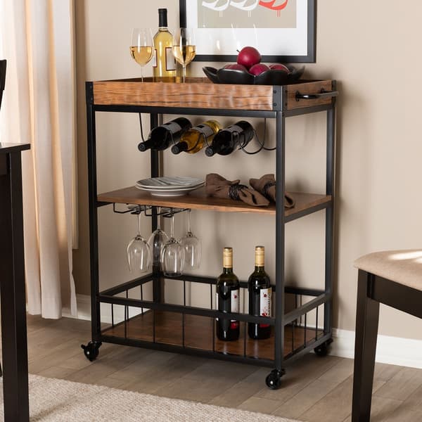 Baxton Studio Cerne Mobile Metal Bar Cart with Wine Bottle Rack - image 