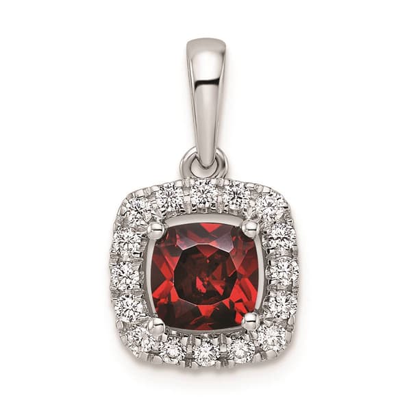 Pure Fire 14kt White Gold Lab Grown Diamond & Garnet Halo Pendant - image 