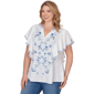 Plus Size Ruby Rd. French Riviera Ruffle Sleeve Embroidery Blouse - image 3