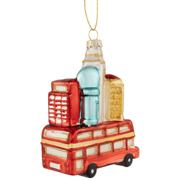 Northlight Merry Christmas Double Decker Tour Bus Glass Ornament