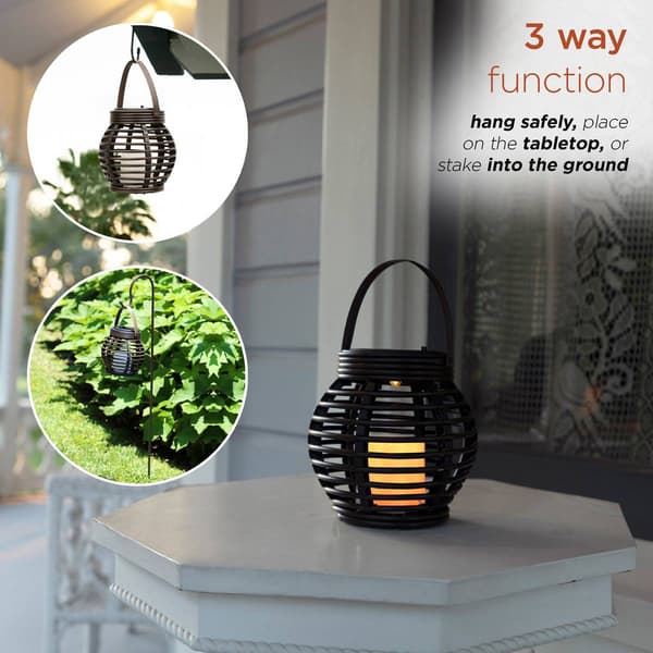 Alpine Solar Dark Brown LED Candle Lantern w/ Shepherd''s Hook