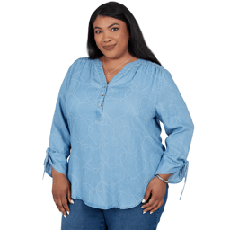Plus Size Alfred Dunner Ann Arbor Embroidered Heart Henley Blouse