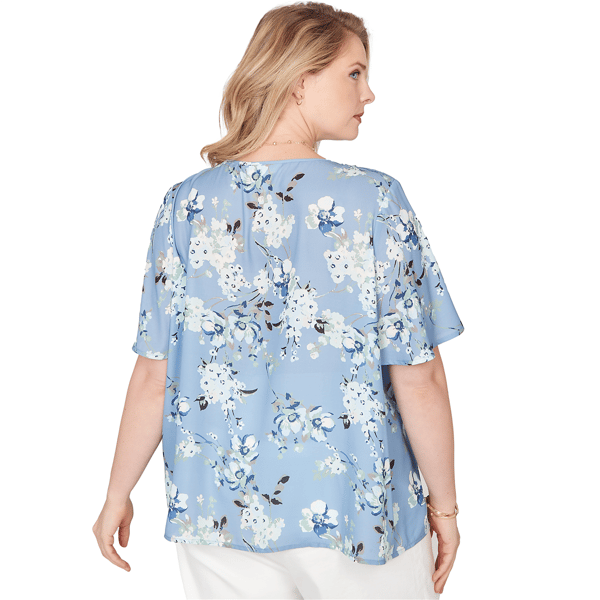 Plus Size Emaline Seabreeze Essence Keyhole Neck Floral Blouse