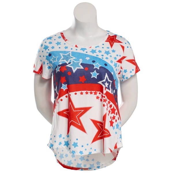 Womens OneWorld Short Sleeve Rhinestone Star Dot Tee - image 