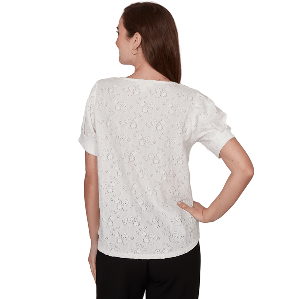 Petite Emaline Enchanted Bloom Short Sleeve Floral Knit Blouse