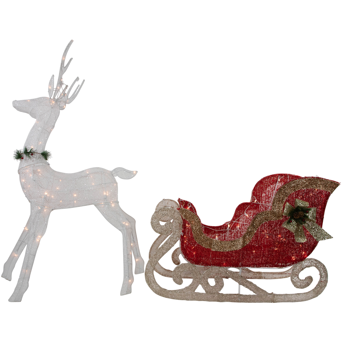 Northlight 51in. White Reindeer with Sleigh Christmas Decoration