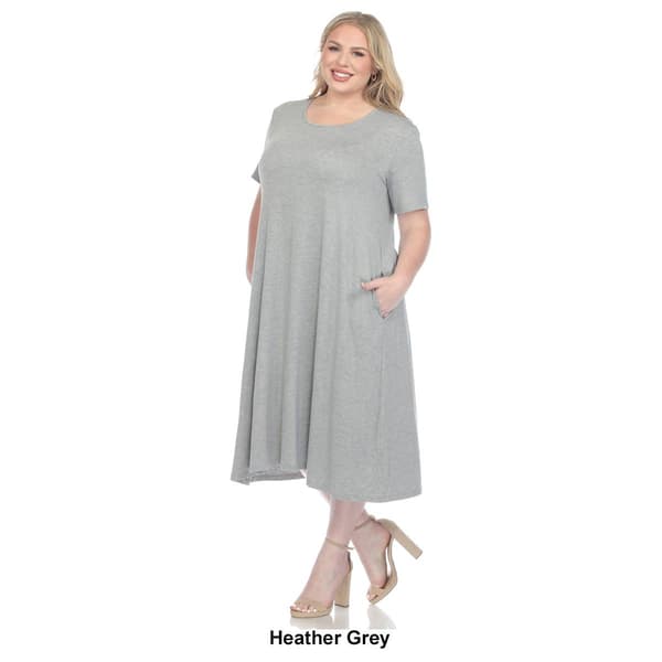 Plus Size White Mark Short Sleeve Pocket Swing Midi Dress