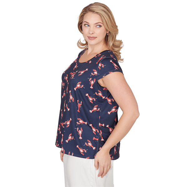 Plus Size Emaline Sapphire Serenade II Cap Sleeve Lobster Tee