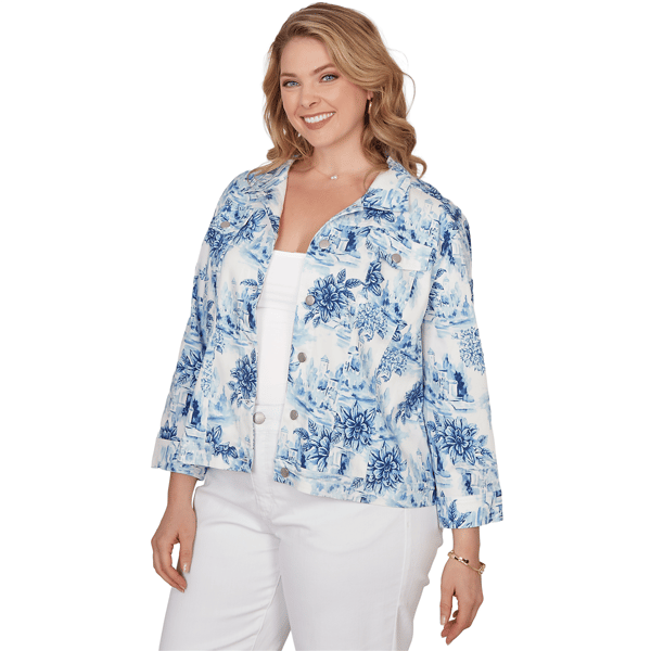 Plus Size Ruby Rd. French Riviera Floral Toile Denim Jacket