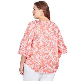 Plus Size Ruby Rd. Patio Party 3/4 Sleeve Monotone Paisley Blouse