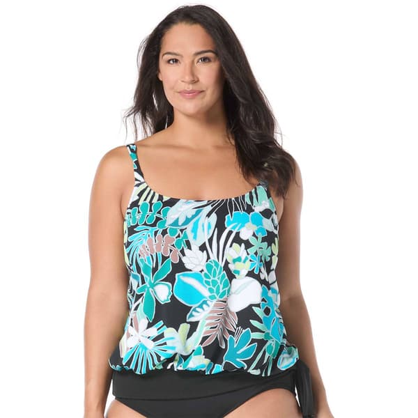 Plus Size Beach House Eclectic Bloom Band Hem Tankini Swim Top