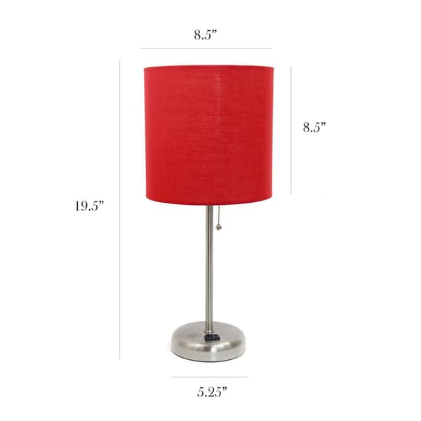 LimeLights Brush Steel Lamp w/Charging Outlet/Red Shade-Set of 2