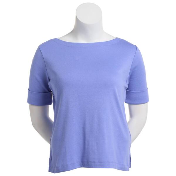 Petite Hasting & Smith Elbow Sleeve Solid Boat Neck Tee - image 