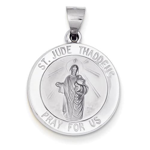Gold Classics&#40;tm&#41; 14kt. White Gold St. Jude Thaddeus Medal - image 