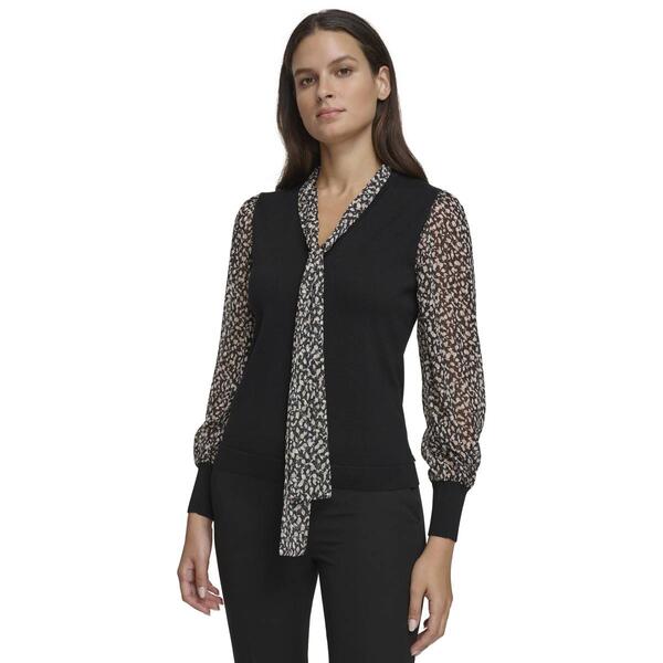 Womens Tommy Hilfiger Printed Long Sleeve w/Matching Print Tie - image 