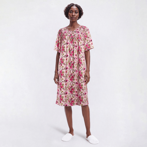 Womens Casual Time Short Sleeve Watercolor Flowers Nightgown - image 