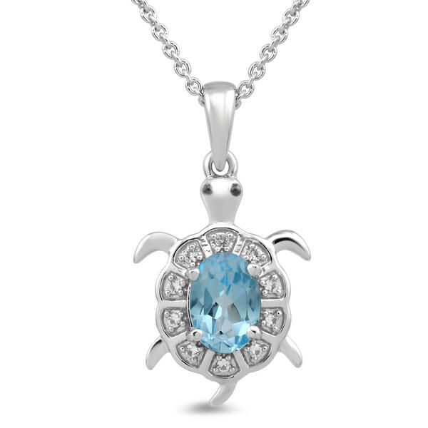 Sterling Silver Blue Topaz & White Sapphire Oval Pendant - image 