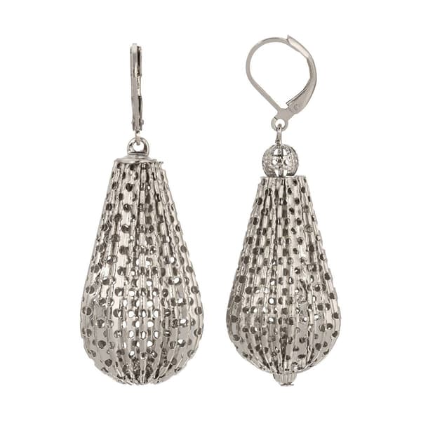 1928 Silver Tone Meshlike Hollow Teardrop Dangle Earrings - image 