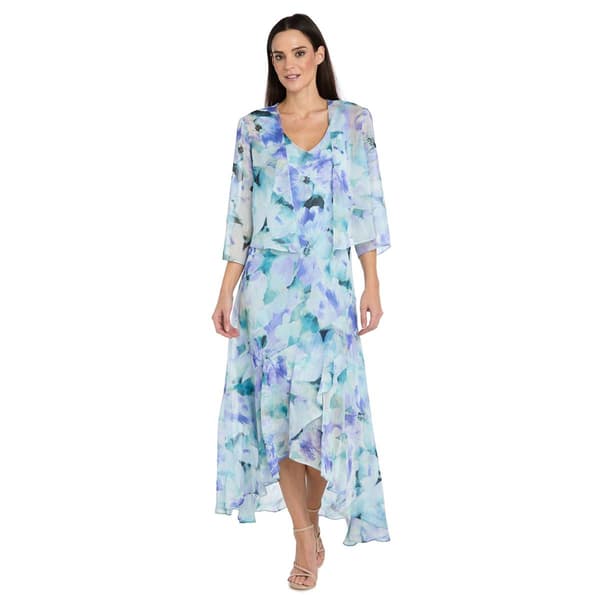 Petite R&M Richards Chiffon Print Jacket With Dress - image 