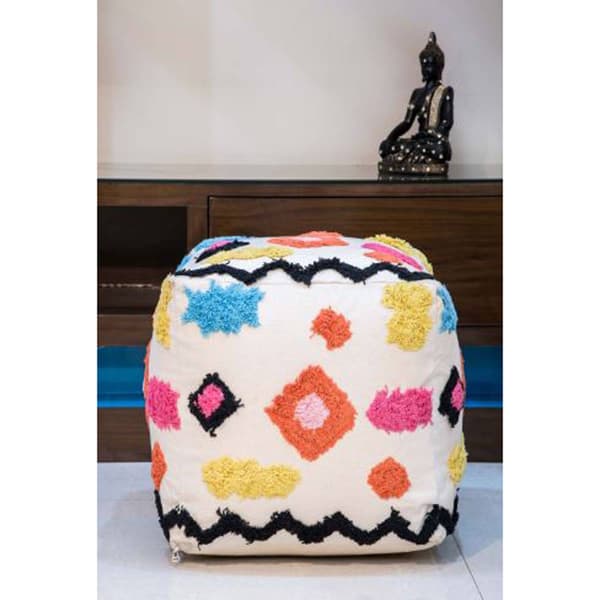 Textured Mondrian Pouf Ottoman